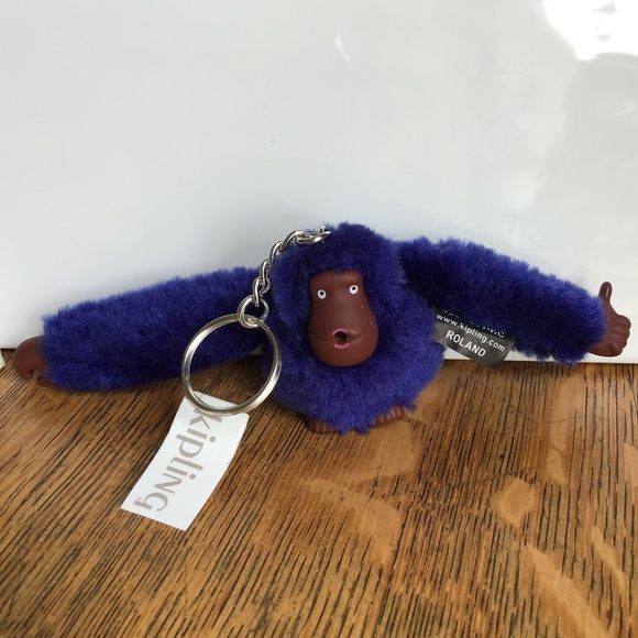NEW Kipling Gorilla Key Chain Ring Blue Roland Handbag Purse Charm - Picture 2 of 8